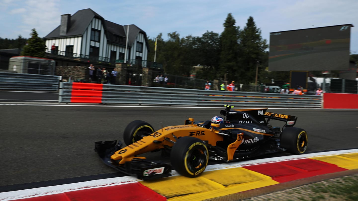 Jolyon Palmer (GBR) Renault Sport F1 Team RS17 at Formula One World Championship, Rd12, Belgian Grand Prix, Practice, Spa Francorchamps, Belgium, Friday 25 August 2017. © Sutton Images