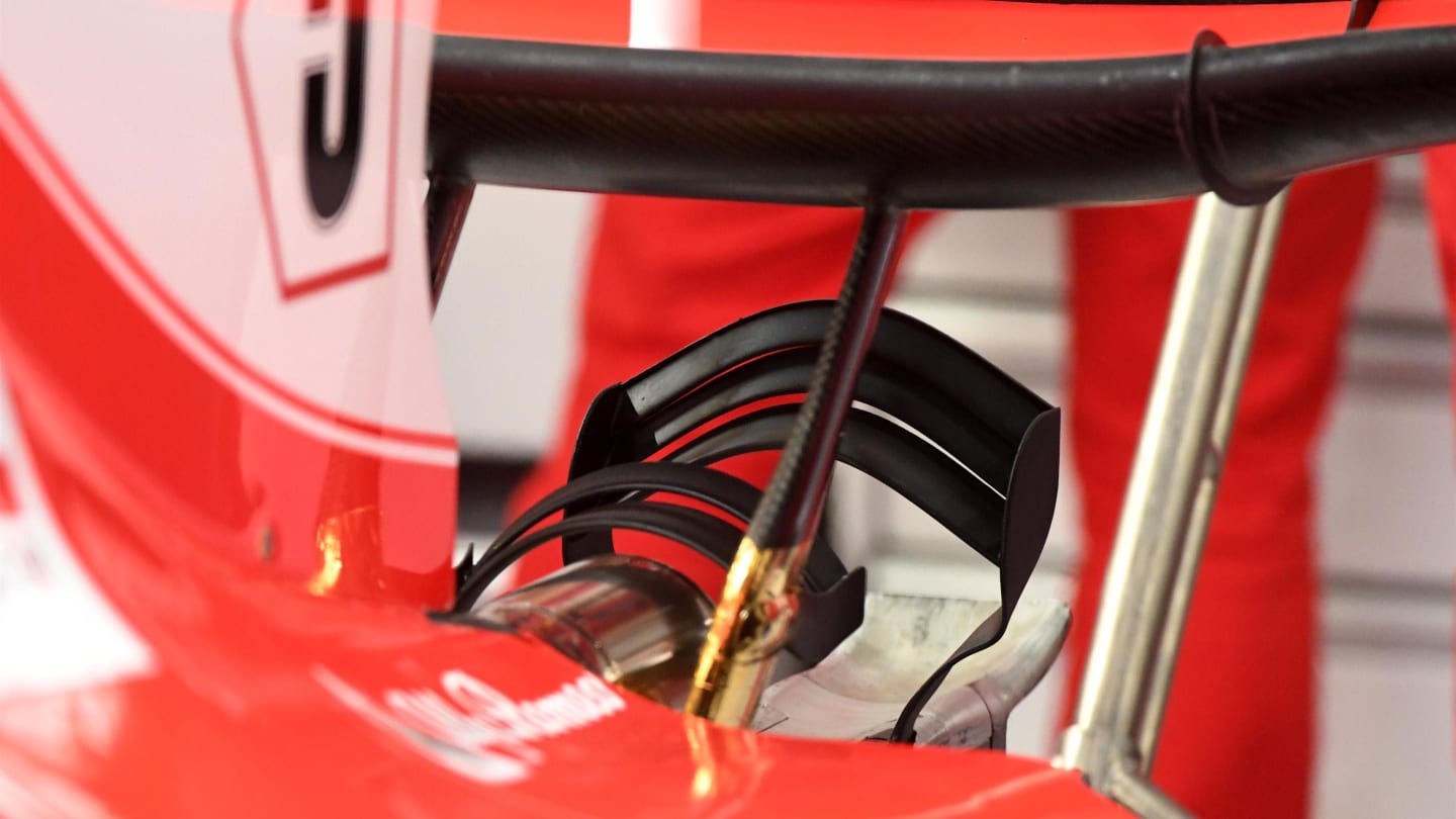 Ferrari SF70-H rear wing detail at Formula One World Championship, Rd12, Belgian Grand Prix, Practice, Spa Francorchamps, Belgium, Friday 25 August 2017. © Sutton Images