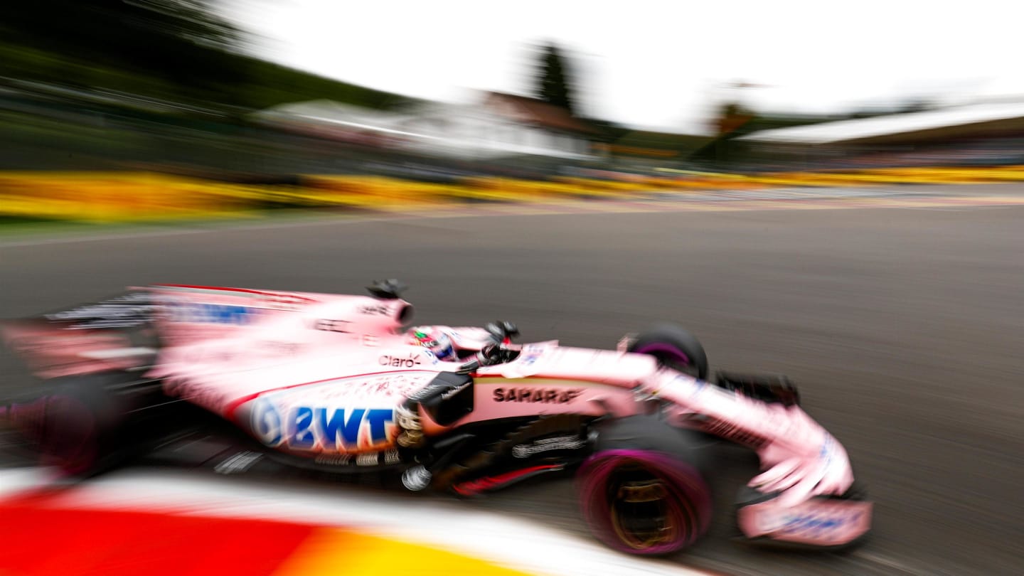 Sergio Perez (MEX) Force India VJM10 at Formula One World Championship, Rd12, Belgian Grand Prix, Practice, Spa Francorchamps, Belgium, Friday 25 August 2017. © Sutton Images