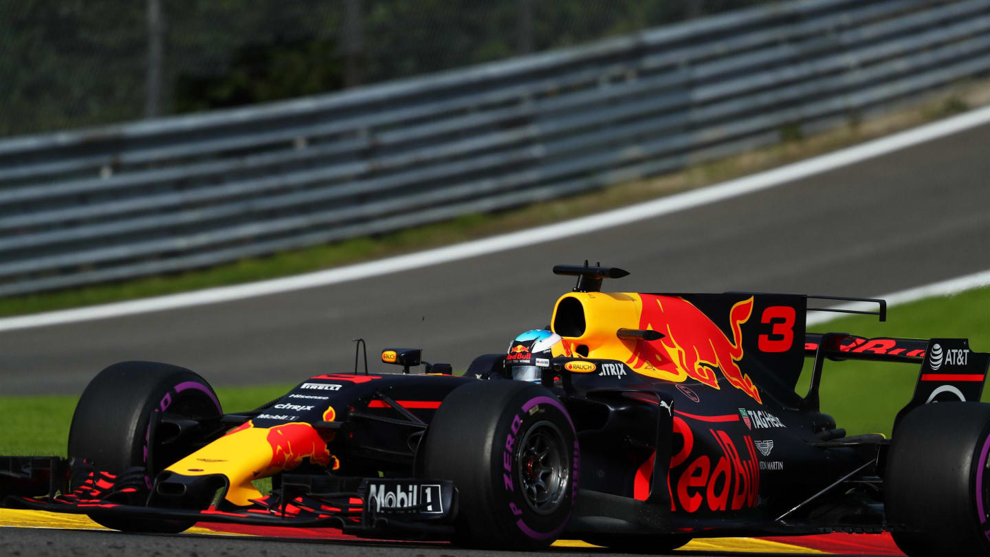 Daniel Ricciardo (AUS) Red Bull Racing RB13 at Formula One World Championship, Rd12, Belgian Grand Prix, Practice, Spa Francorchamps, Belgium, Friday 25 August 2017. © Sutton Images