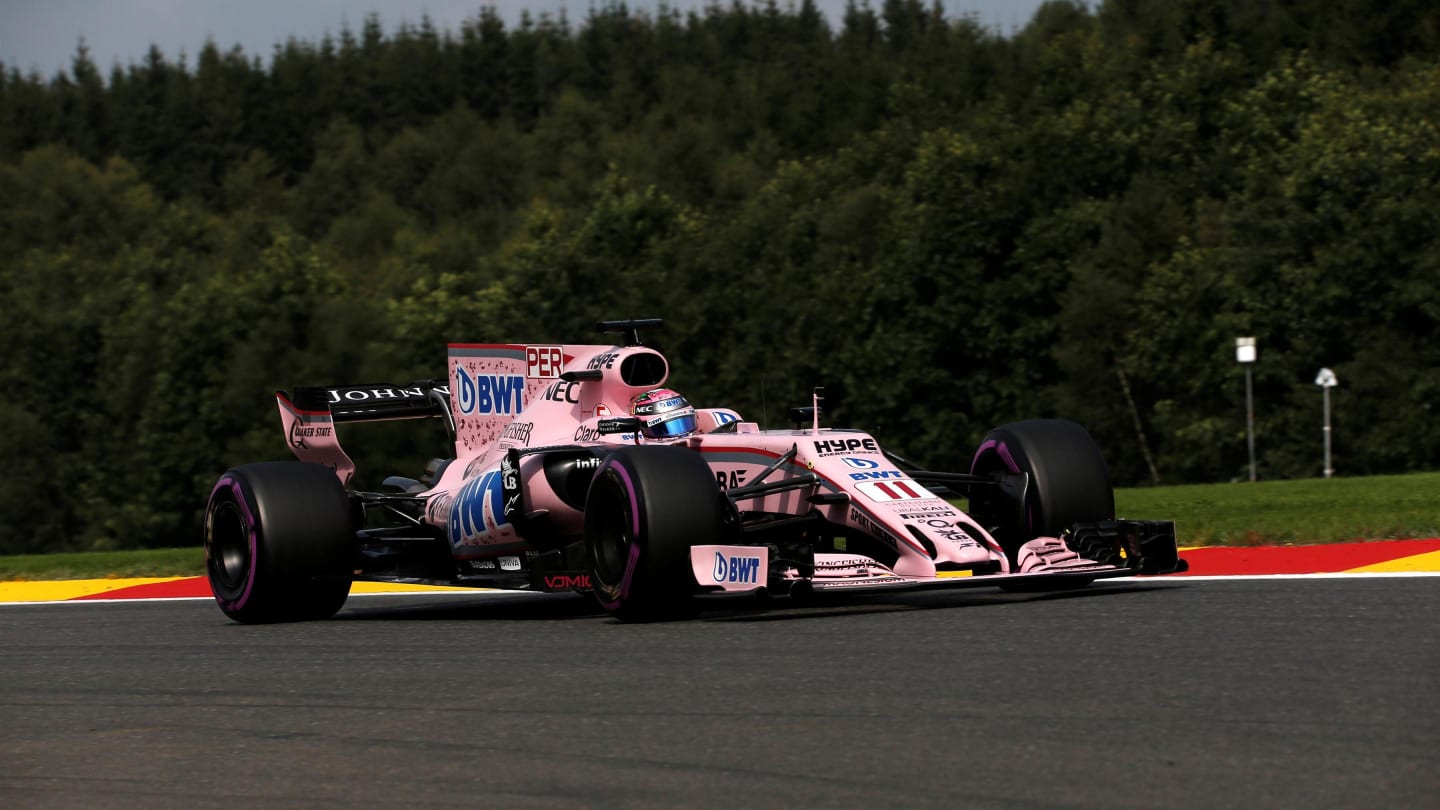 Sergio Perez (MEX) Force India VJM10 at Formula One World Championship, Rd12, Belgian Grand Prix, Qualifying, Spa Francorchamps, Belgium, Saturday 26 August 2017. © Sutton Images