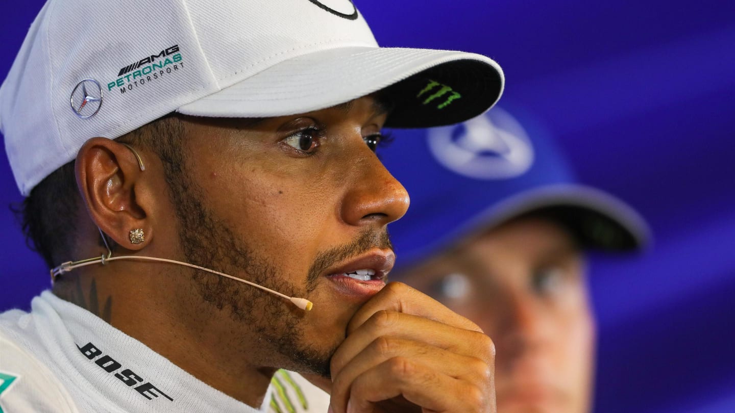 Lewis Hamilton (GBR) Mercedes AMG F1 in the Press Conference at Formula One World Championship,