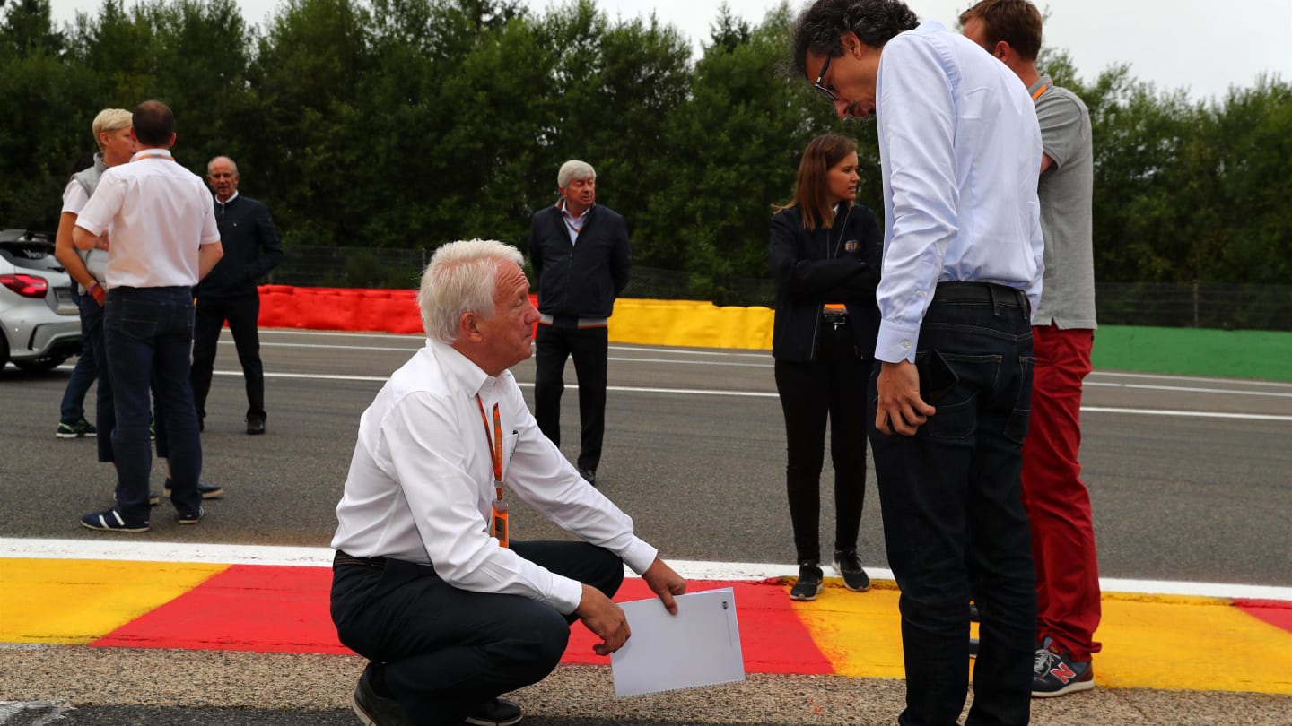Charlie Whiting (GBR) FIA Delegate and Laurent Mekies (FRA) FIA Safety Director look at the track at Formula One World Championship, Rd12, Belgian Grand Prix, Preparations, Spa Francorchamps, Belgium, Thursday 24 August 2017. © Sutton Images