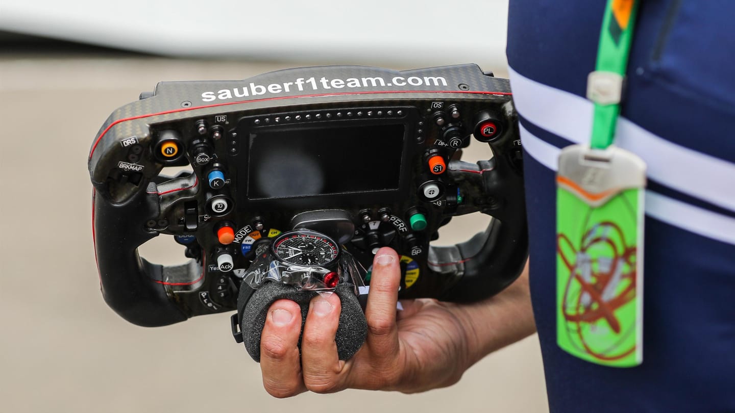 Sauber C36 steering wheel at Formula One World Championship, Rd12, Belgian Grand Prix, Preparations, Spa Francorchamps, Belgium, Thursday 24 August 2017. © Sutton Images