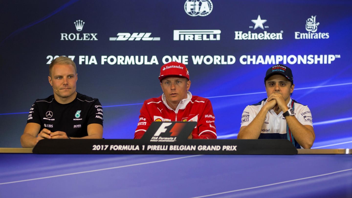 (L to R): Valtteri Bottas (FIN) Mercedes AMG F1 Kimi Raikkonen (FIN) Ferrari and Felipe Massa (BRA)