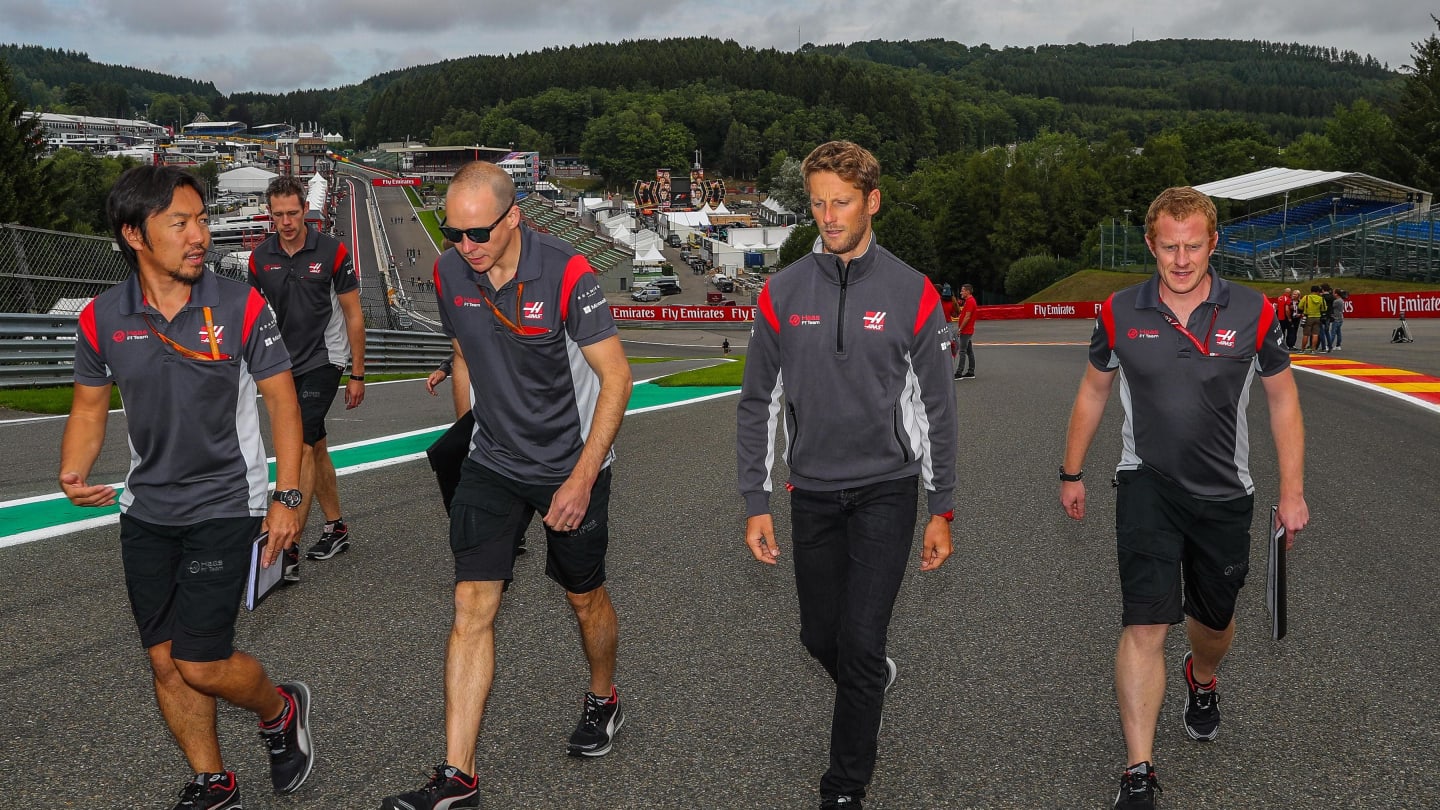 Romain Grosjean (FRA) Haas F1 walks the track at Formula One World Championship, Rd12, Belgian Grand Prix, Preparations, Spa Francorchamps, Belgium, Thursday 24 August 2017. © Sutton Images