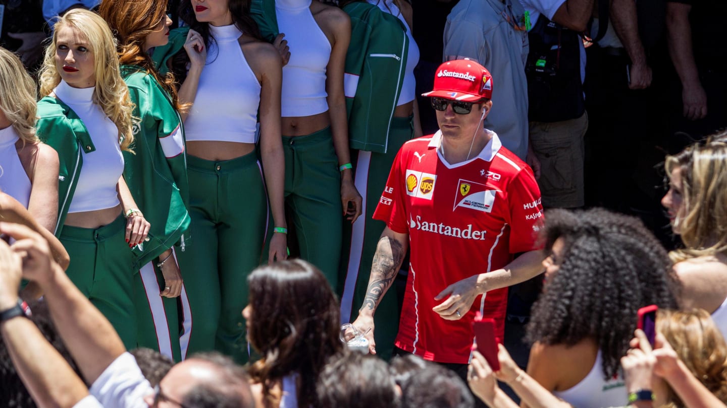Kimi Raikkonen (FIN) Ferrari on the drivers parade at Formula One World Championship, Rd19, Brazilian Grand Prix, Race, Interlagos, Sao Paulo, Brazil, Sunday 12 November 2017. © Manuel Goria/Sutton Images