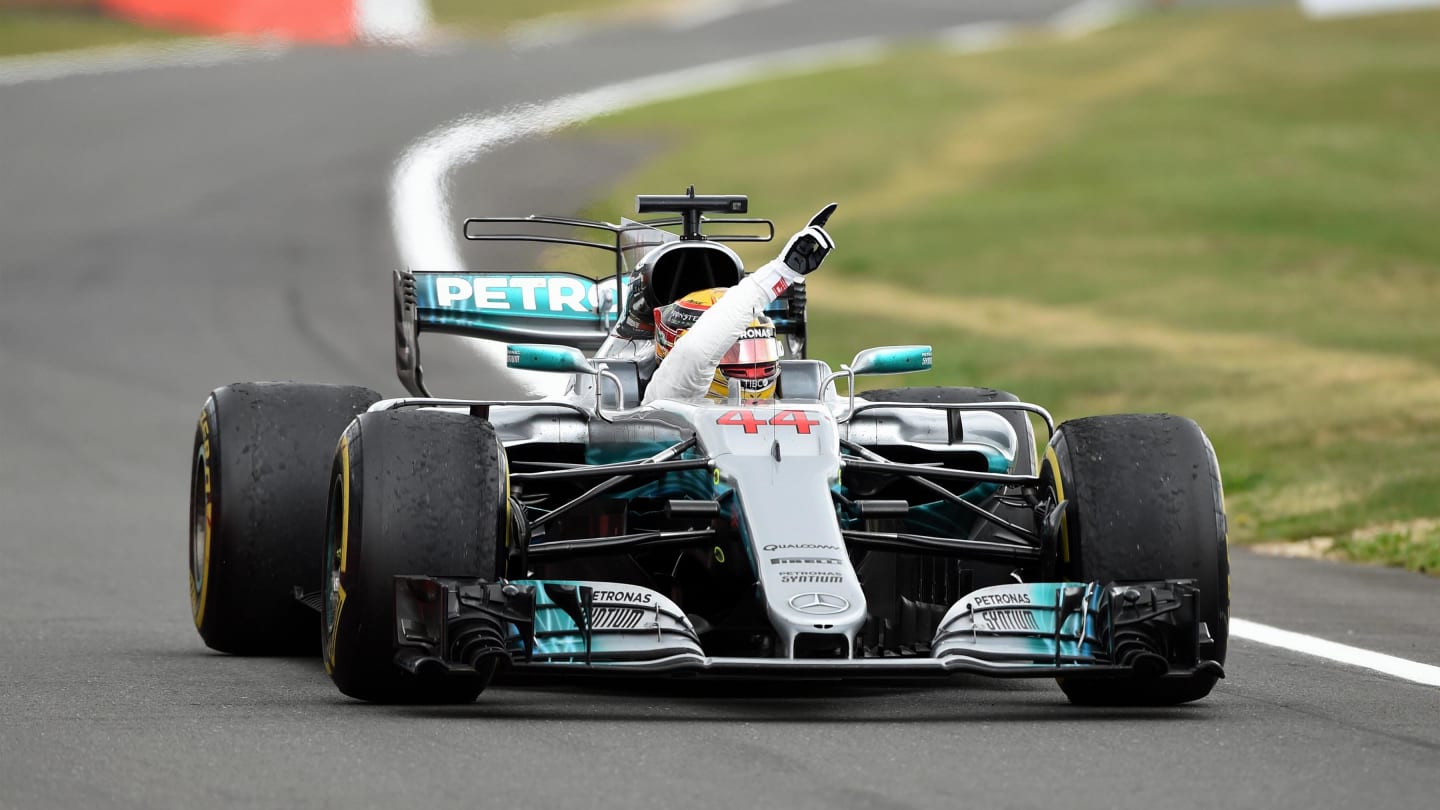 Race winner Lewis Hamilton (GBR) Mercedes-Benz F1 W08 Hybrid celebrates at Formula One World