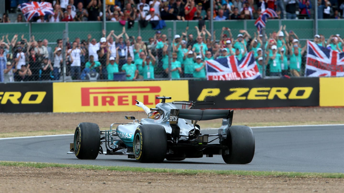 Race winner Lewis Hamilton (GBR) Mercedes-Benz F1 W08 Hybrid celebrates at the end of the race at