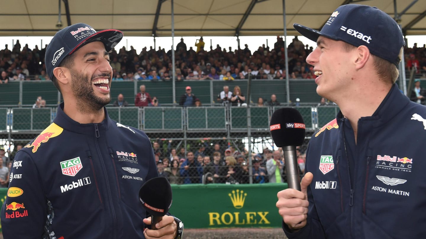 Daniel Ricciardo (AUS) Red Bull Racing and Max Verstappen (NED) Red Bull Racing at Formula One