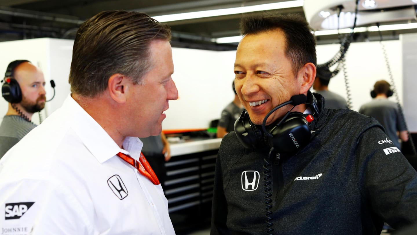 Zak Brown (USA) McLaren Executive Director and Yusuke Hasegawa (JPN) Head of Honda Motorsport at Formula One World Championship, Rd7, Canadian Grand Prix, Practice, Montreal, Canada, Friday 9 June 2017. © Sutton Images