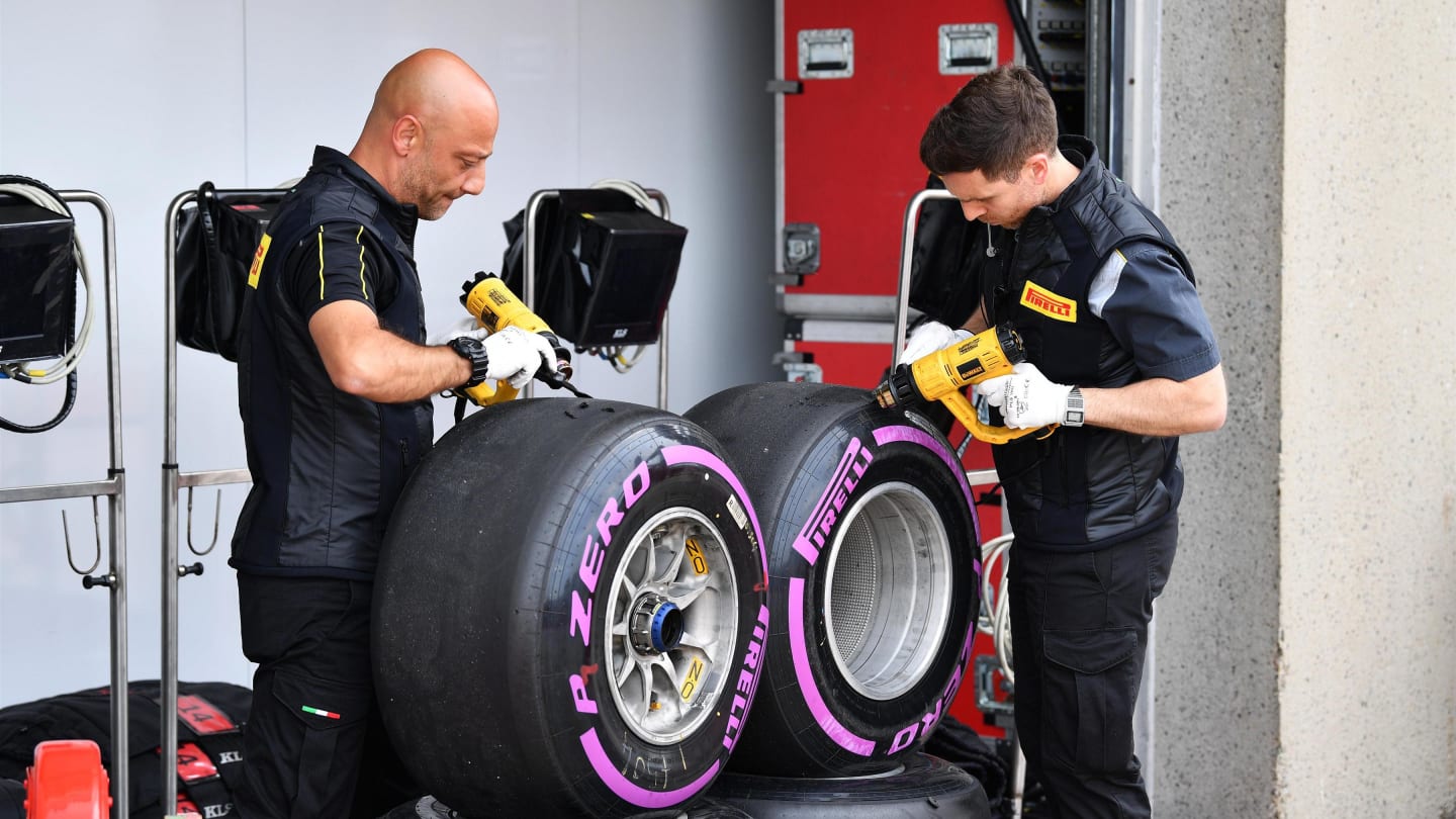 Pirelli engineers and Pirelli tyres at Formula One World Championship, Rd7, Canadian Grand Prix, Practice, Montreal, Canada, Friday 9 June 2017. © Sutton Motorsport Images