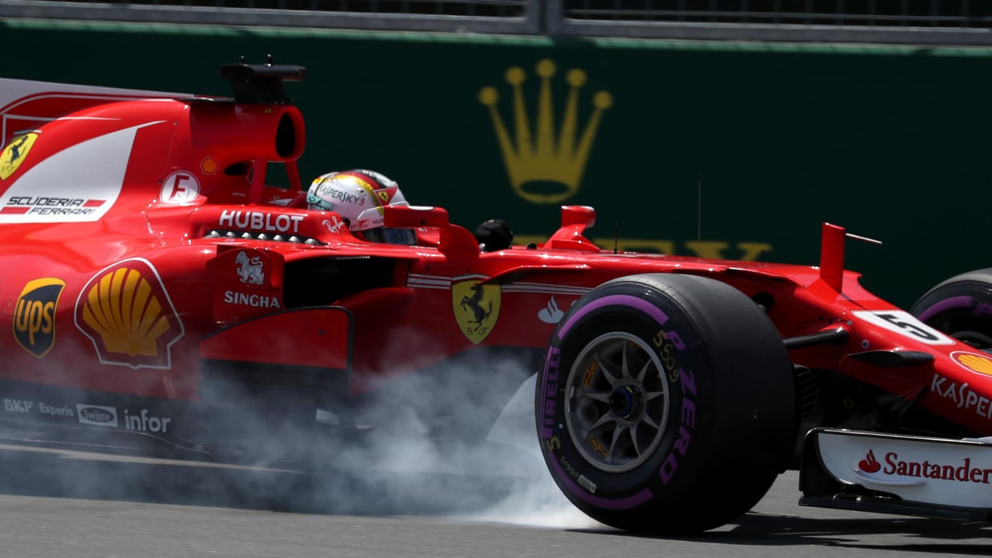 Sebastian Vettel (GER) Ferrari SF70-H locks up at Formula One World Championship, Rd7, Canadian Grand Prix, Qualifying, Montreal, Canada, Saturday 10 June 2017. © Sutton Motorsport Images