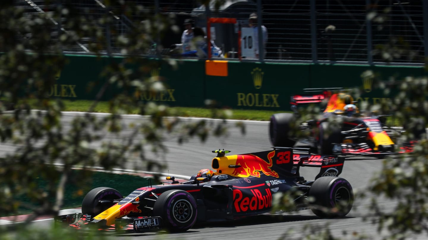 Max Verstappen (NED) Red Bull Racing RB13 and Daniel Ricciardo (AUS) Red Bull Racing RB13 at