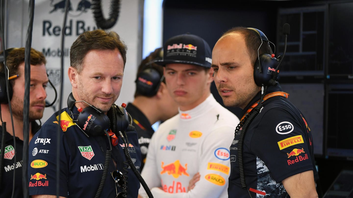 Christian Horner (GBR) Red Bull Racing Team Principal, Max Verstappen (NED) Red Bull Racing and