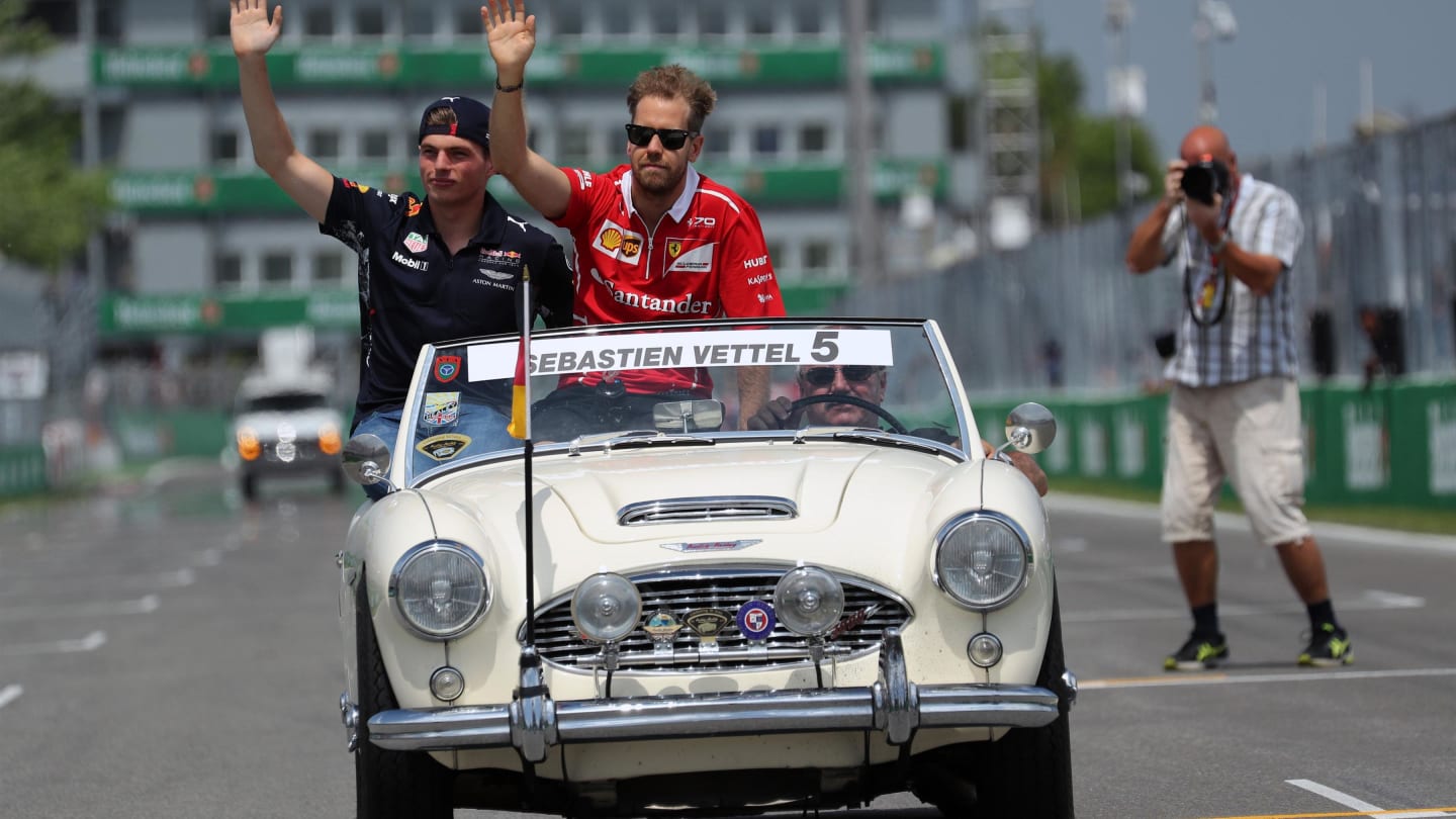 Max Verstappen (NED) Red Bull Racing and Sebastian Vettel (GER) Ferrari on the drivers parade at Formula One World Championship, Rd7, Canadian Grand Prix, Race, Montreal, Canada, Sunday 11 June 2017. © Sutton Motorsport Images