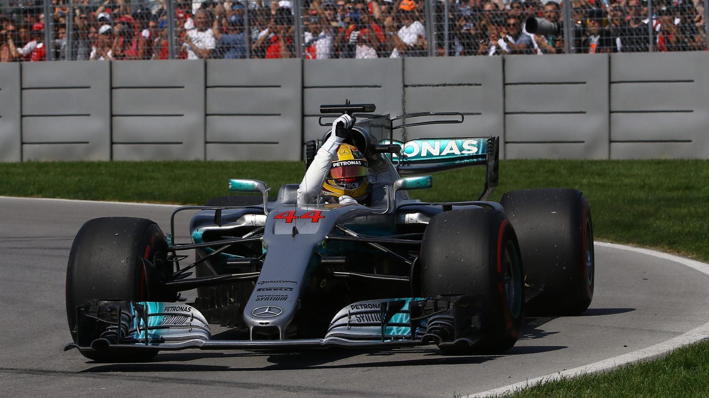 Race winner Lewis Hamilton (GBR) Mercedes-Benz F1 W08 Hybrid celebrates at the end of the race at