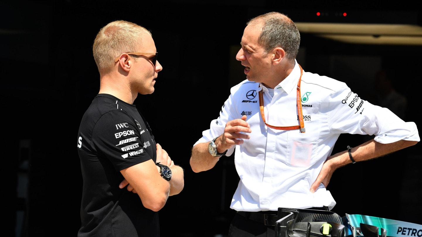 Valtteri Bottas (FIN) Mercedes AMG F1 and Tony Ross (GBR) Mercedes AMG F1 Race Engineer at Formula