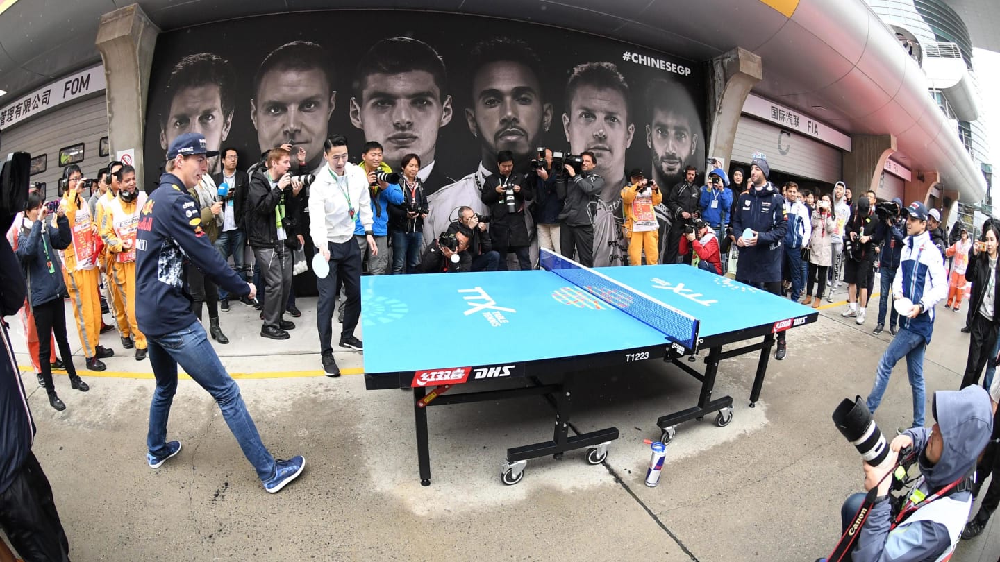 Max Verstappen (NED) Red Bull Racing and Felipe Massa (BRA) Williams play table tennis at Formula One World Championship, Rd2, Chinese Grand Prix, Race, Shanghai, China, Sunday 9 April 2017. © Sutton Motorsport Images