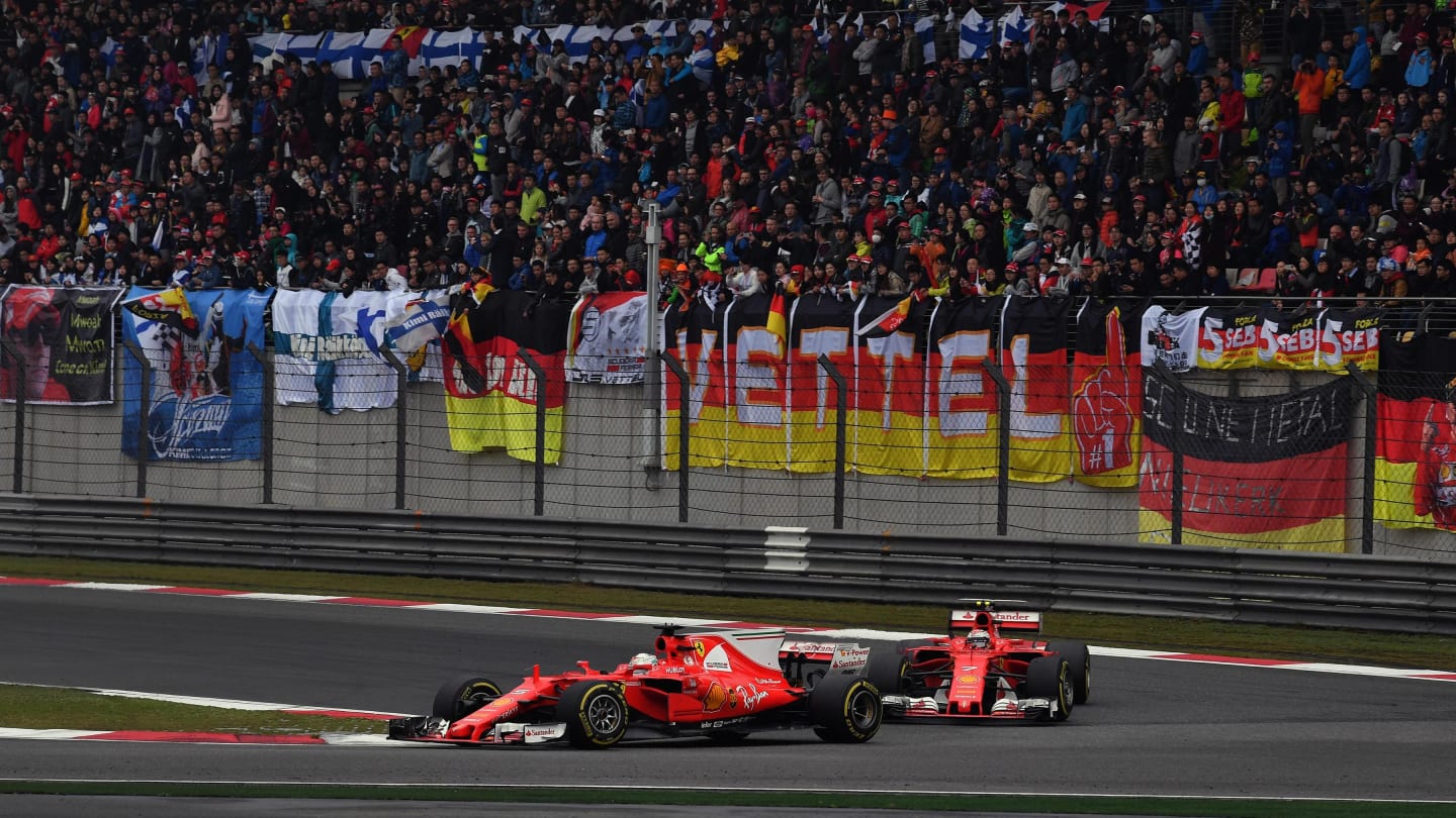 Sebastian Vettel (GER) Ferrari SF70-H and Kimi Raikkonen (FIN) Ferrari SF70-H at Formula One World Championship, Rd2, Chinese Grand Prix, Race, Shanghai, China, Sunday 9 April 2017. © Sutton Motorsport Images