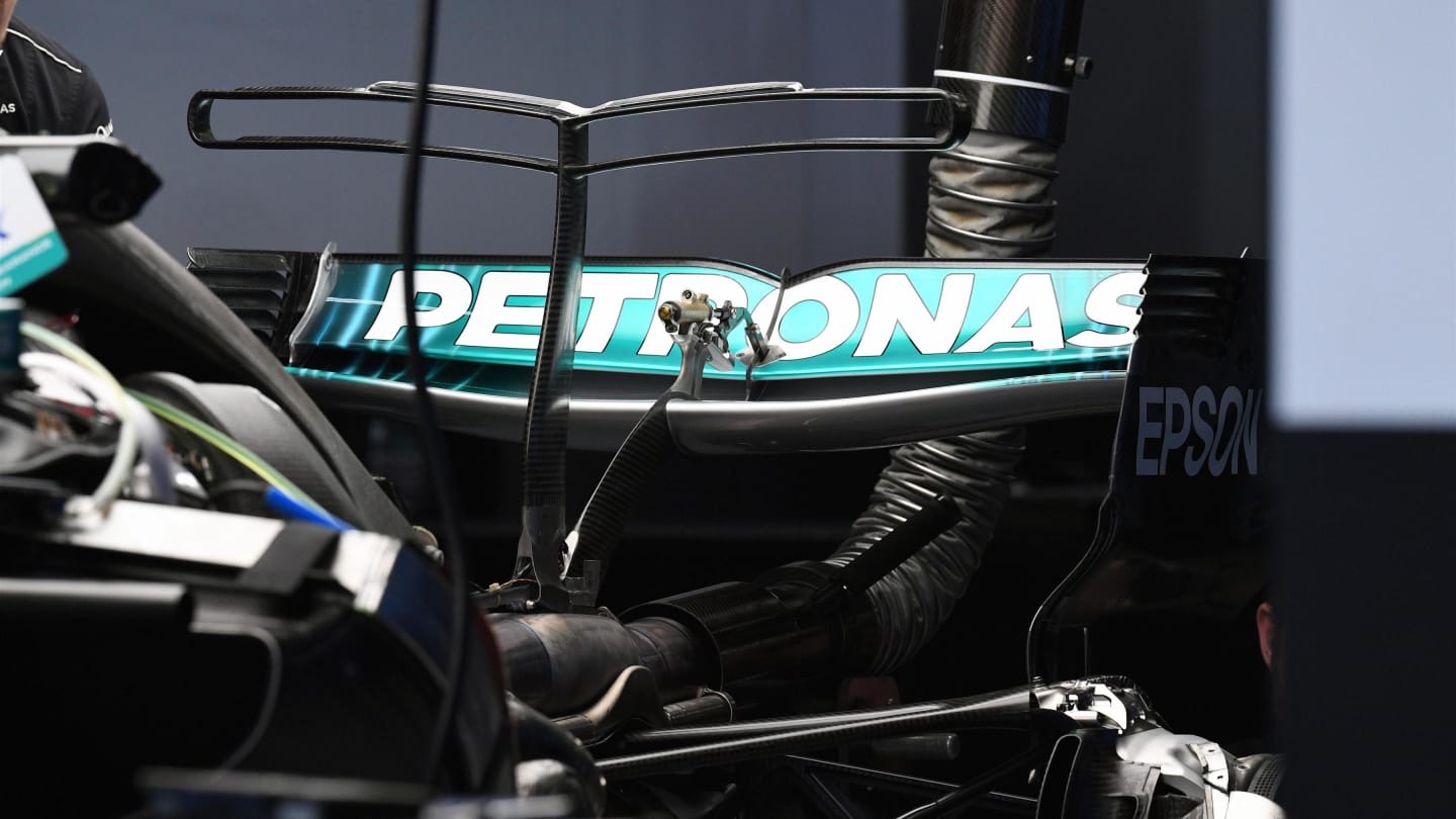 Mercedes-Benz F1 W08 Hybrid rear wing detail at Formula One World Championship, Rd2, Chinese Grand Prix, Preparations, Shanghai, China, Thursday 6 April 2017. © Sutton Motorsport Images