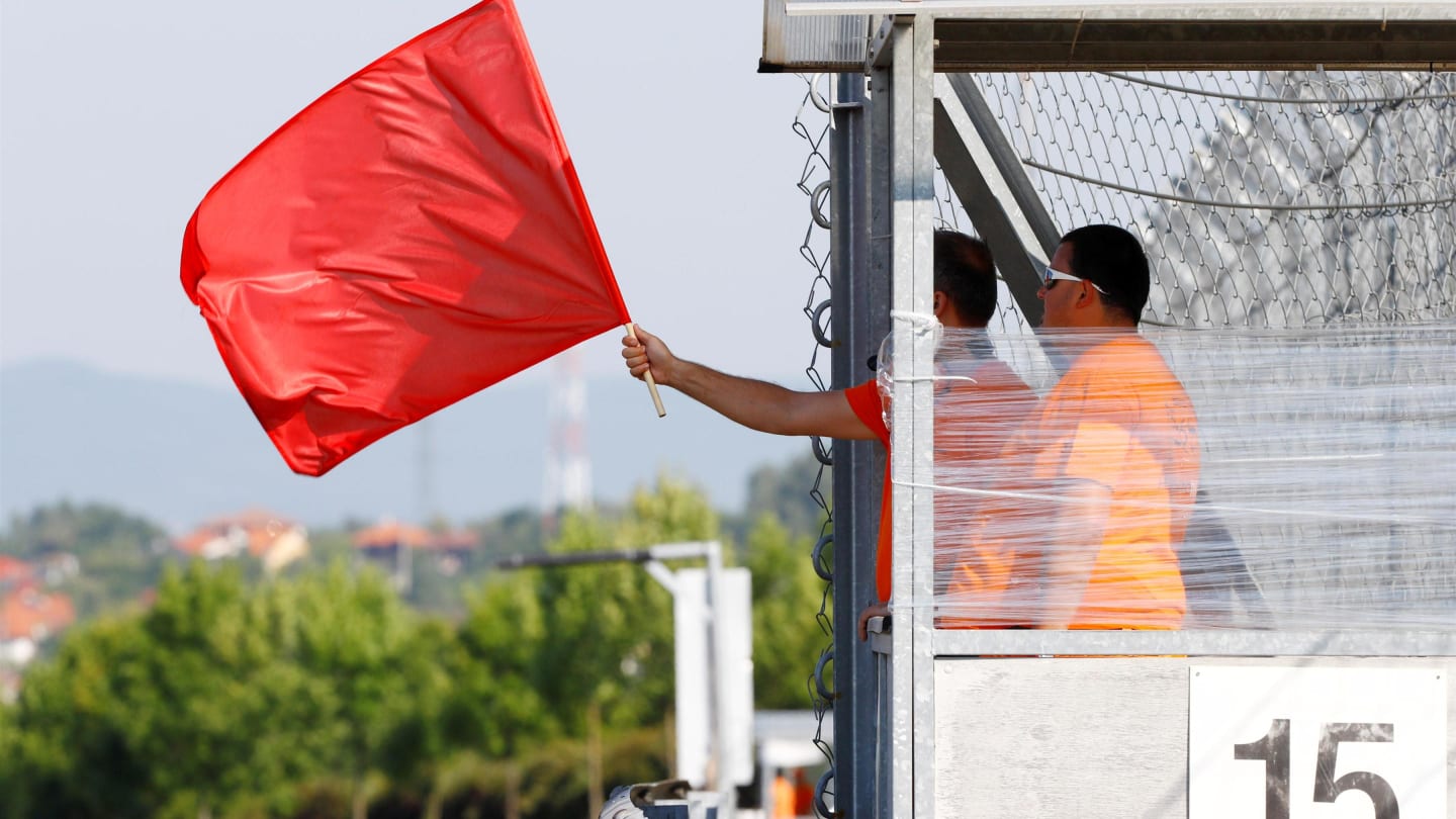 Red flag is waved at Formula One Testing, Day One, Hungaroring, Hungary, Tuesday 1 August 2017. © Sutton Images