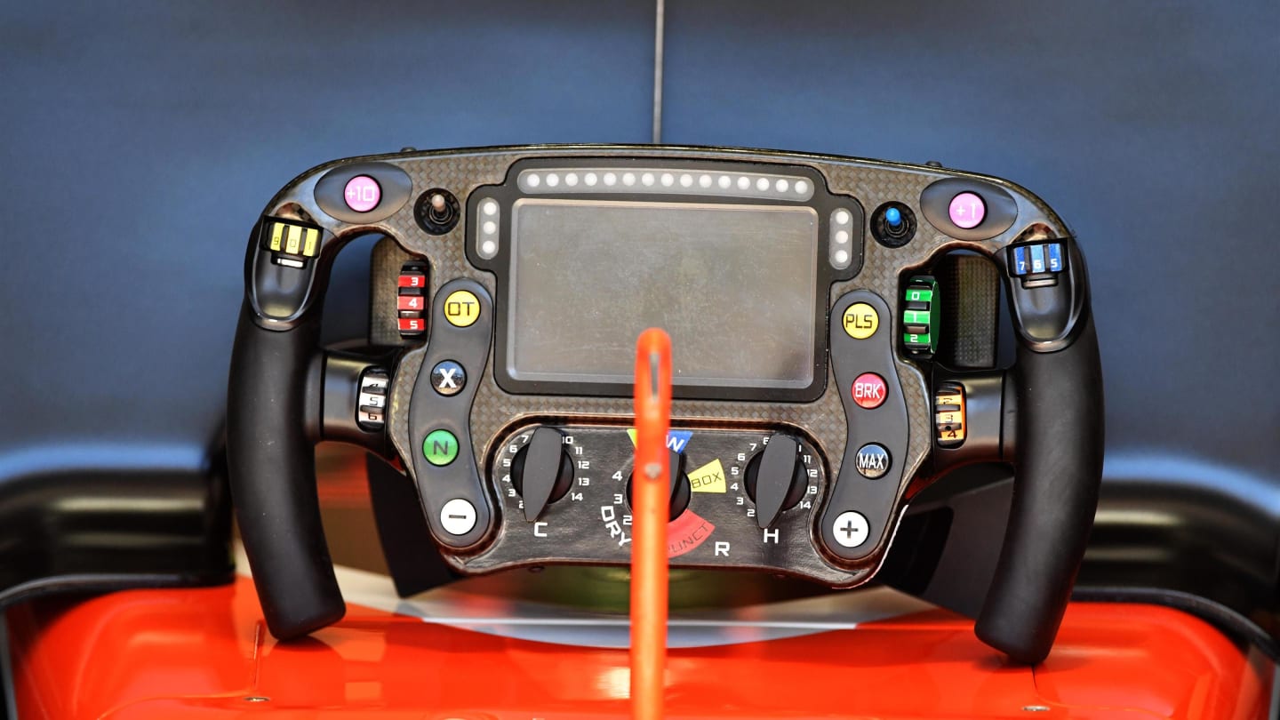 McLaren MCL32 steering wheel at Formula One World Championship, Rd11, Hungarian Grand Prix, Qualifying, Hungaroring, Hungary, Saturday 29 July 2017. © Sutton Images