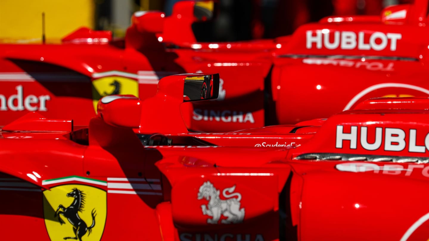 The cars of Sebastian Vettel (GER) Ferrari SF70-H and Kimi Raikkonen (FIN) Ferrari SF70-H in parc