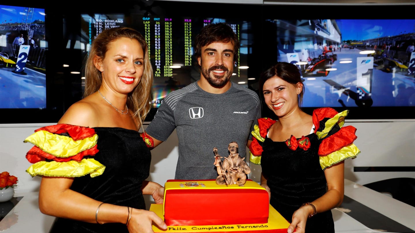 Fernando Alonso (ESP) McLaren celebrates his 36th Birthday at Formula One World Championship, Rd11, Hungarian Grand Prix, Qualifying, Hungaroring, Hungary, Saturday 29 July 2017. © Sutton Images