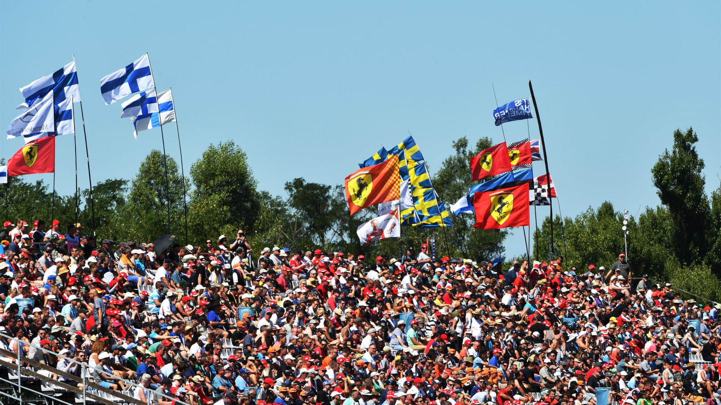 Fans and flags at Formula One World Championship, Rd11, Hungarian Grand Prix, Qualifying, Hungaroring, Hungary, Saturday 29 July 2017. © Sutton Images