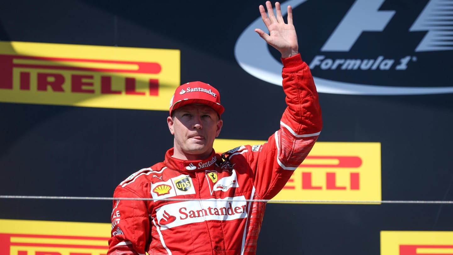 Kimi Raikkonen (FIN) Ferrari celebrates on the podium at Formula One World Championship, Rd11, Hungarian Grand Prix, Race, Hungaroring, Hungary, Sunday 30 July 2017. © Sutton Images