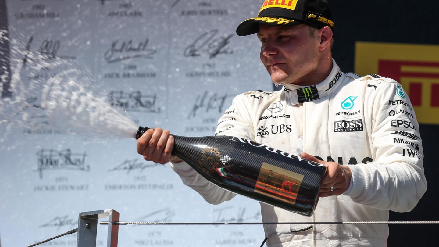 Valtteri Bottas (FIN) Mercedes AMG F1 celebrates on the podium with the champagne at Formula One World Championship, Rd11, Hungarian Grand Prix, Race, Hungaroring, Hungary, Sunday 30 July 2017. © Sutton Images