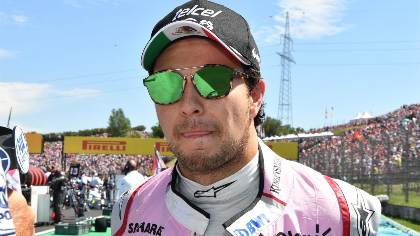 Sergio Perez (MEX) Force India on the grid at Formula One World Championship, Rd11, Hungarian Grand Prix, Race, Hungaroring, Hungary, Sunday 30 July 2017. © Sutton Images
