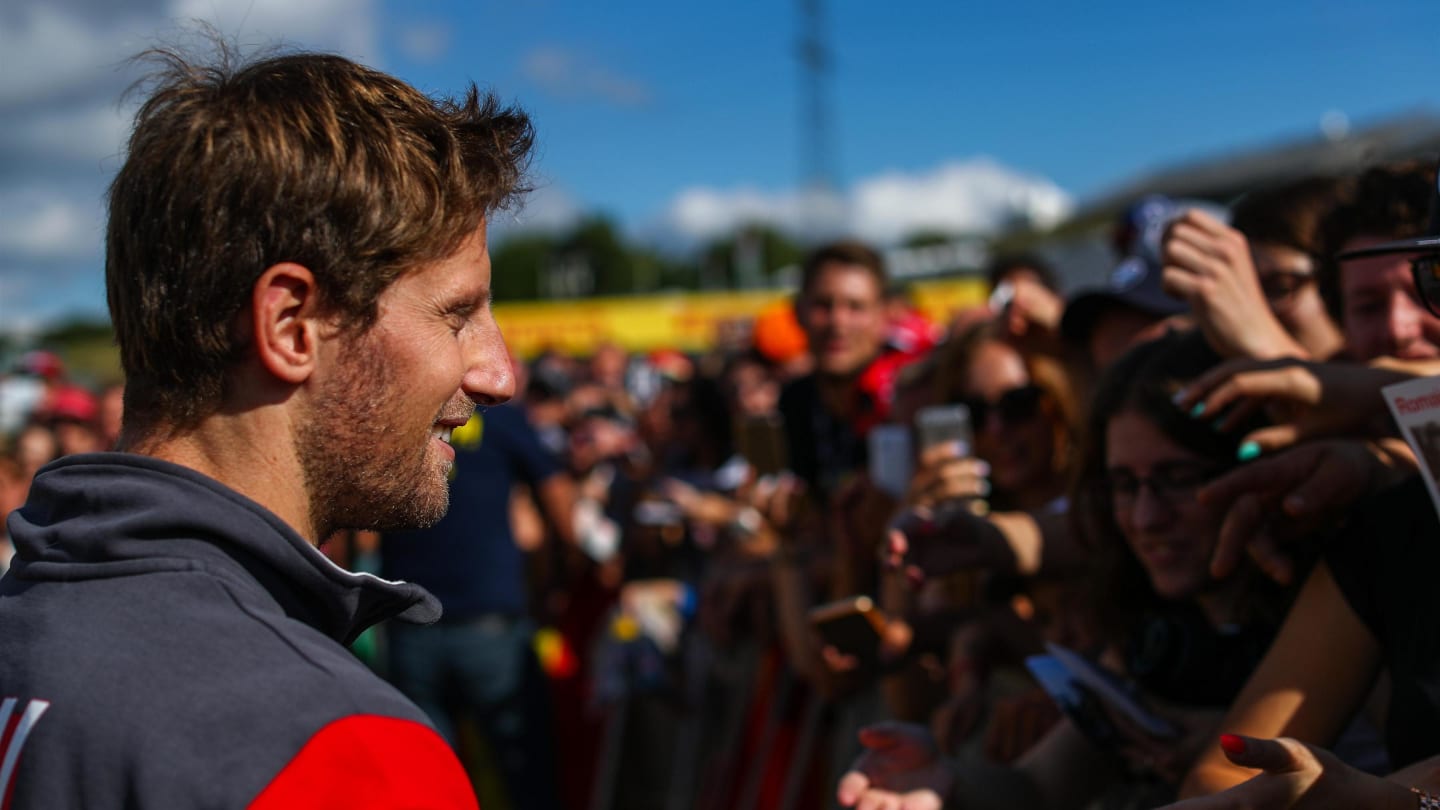 Romain Grosjean (FRA) Haas F1 meets the fans at Formula One World Championship, Rd11, Hungarian Grand Prix, Preparations, Hungaroring, Hungary, Thursday 27 July 2017. © Sutton Images