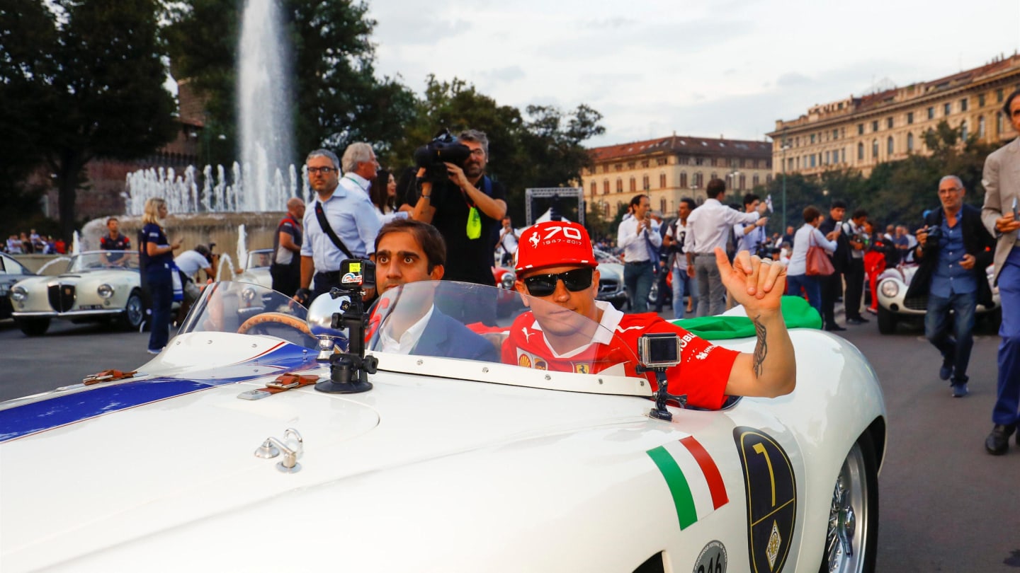 Kimi Raikkonen (FIN) Ferrari at the Parade in Milan at Formula One World Championship, Rd13, Italian Grand Prix, Preparations, Monza, Italy, Thursday 31 August 2017. © Sutton Images