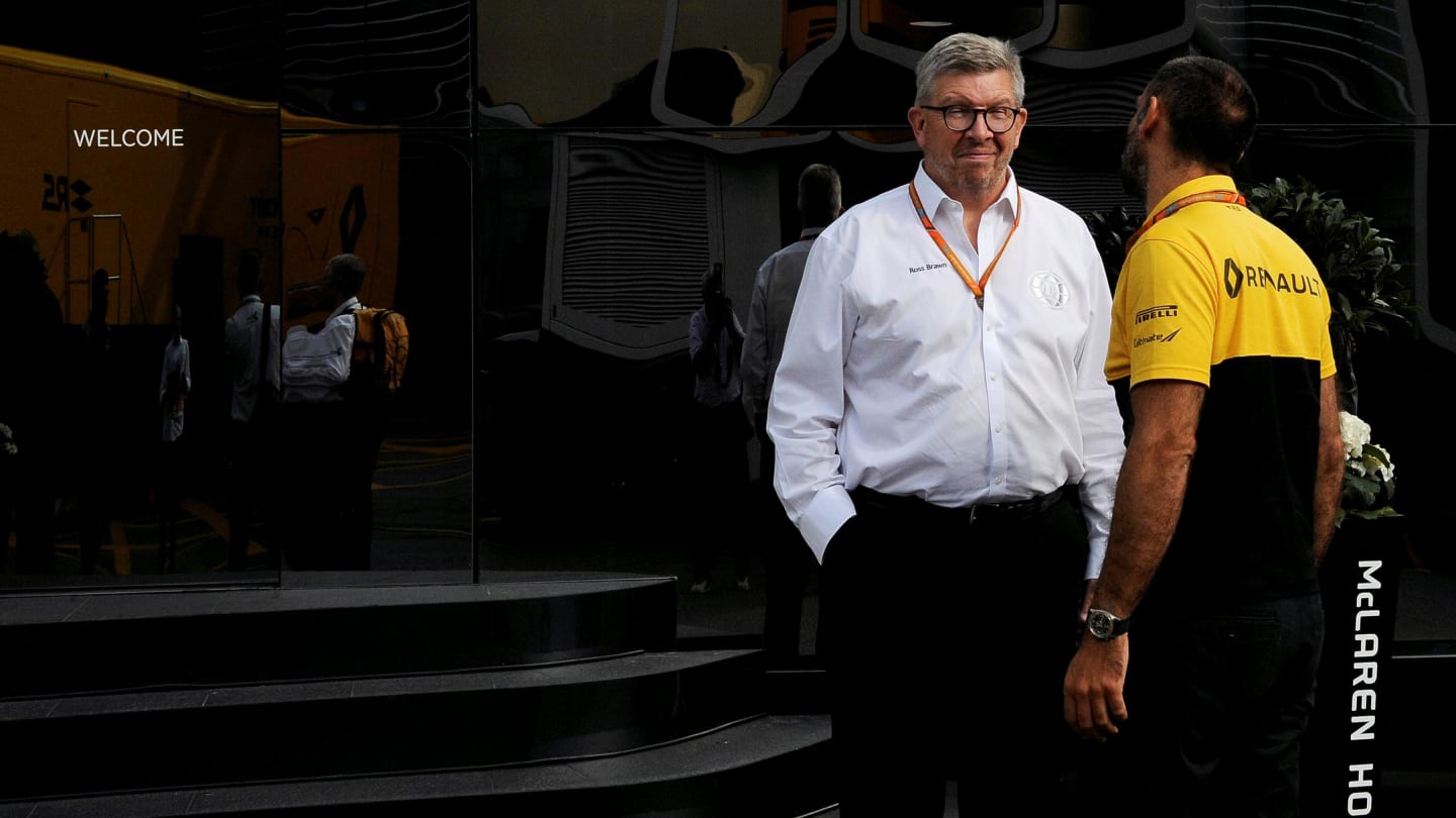 Ross Brawn (GBR) Formula One Managing Director of Motorsports and Cyril Abiteboul (FRA) Renault Sport F1 Managing Director at the McLaren motorhome at Formula One World Championship, Rd13, Italian Grand Prix, Qualifying, Monza, Italy, Saturday 2 September 2017. © Sutton Images
