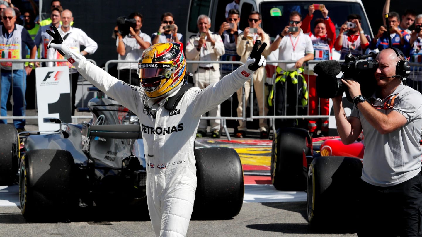 Race winner Lewis Hamilton (GBR) Mercedes AMG F1 celebrates in parc ferme at Formula One World