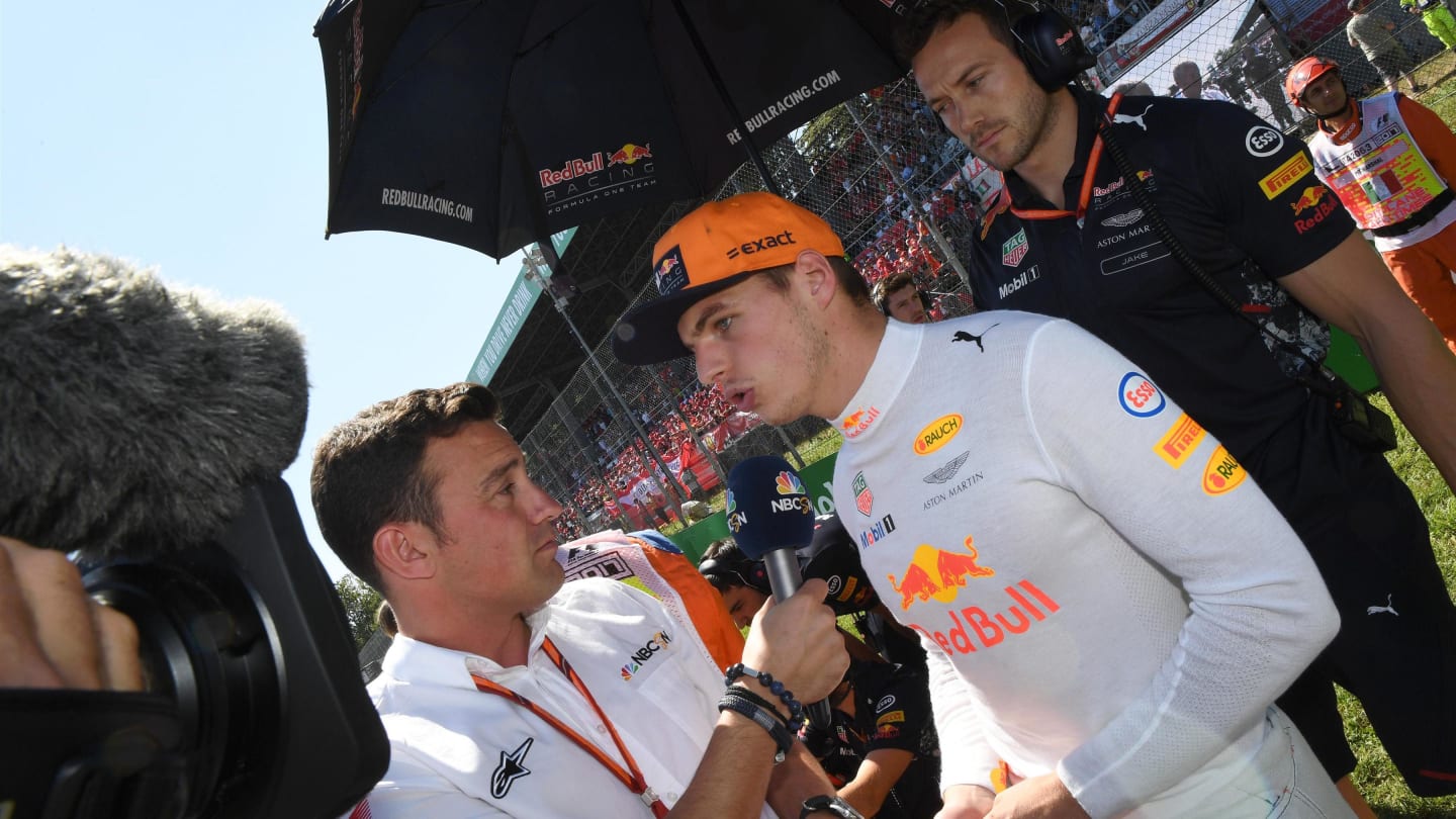 Will Buxton (GBR) NBC TV Presenter talks with Max Verstappen (NED) Red Bull Racing on the grid at Formula One World Championship, Rd13, Italian Grand Prix, Race, Monza, Italy, Sunday 3 September 2017. © Sutton Images