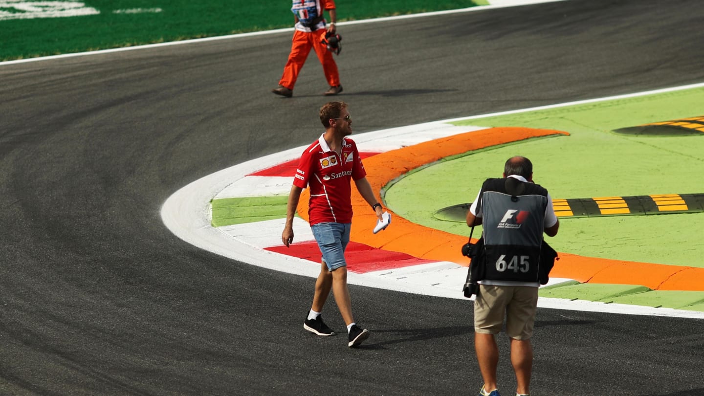 Sebastian Vettel (GER) Ferrari walks the track at Formula One World Championship, Rd13, Italian Grand Prix, Preparations, Monza, Italy, Thursday 31 August 2017. © Sutton Images