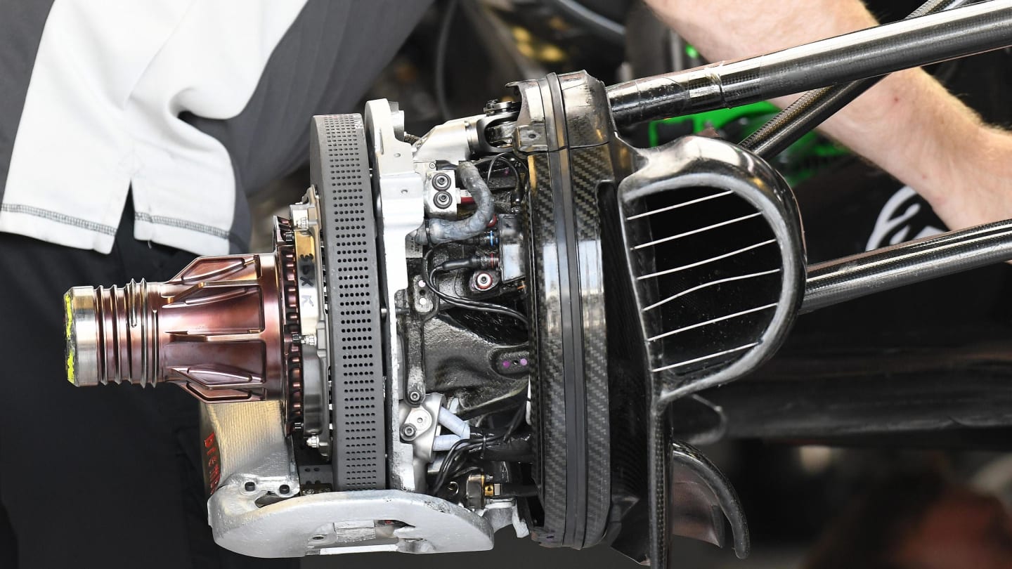 Haas VF-17 front brake and wheel hub detail at Formula One World Championship, Rd13, Italian Grand Prix, Preparations, Monza, Italy, Thursday 31 August 2017. © Sutton Images