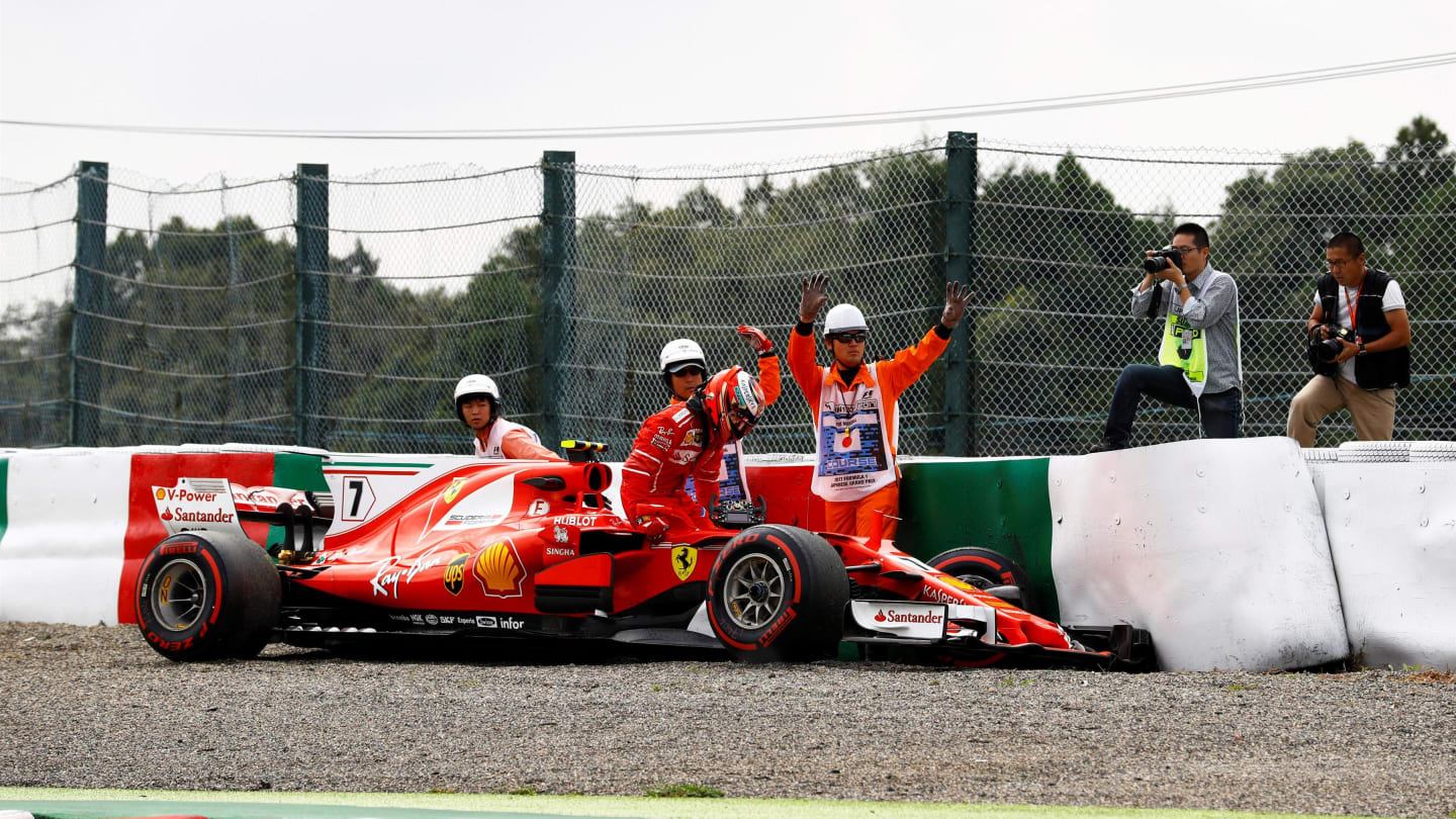 Kimi Raikkonen (FIN) Ferrari crashed in FP3 at Formula One World Championship, Rd16, Japanese Grand Prix, Qualifying, Suzuka, Japan, Saturday 7 October 2017. © Steven Tee/LAT/Sutton Images