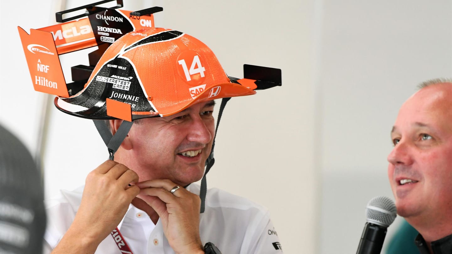 Jonathan Neale (GBR) McLaren Managing Director with fans hat at Formula One World Championship, Rd16, Japanese Grand Prix, Qualifying, Suzuka, Japan, Saturday 7 October 2017. © Mark Sutton/Sutton Images