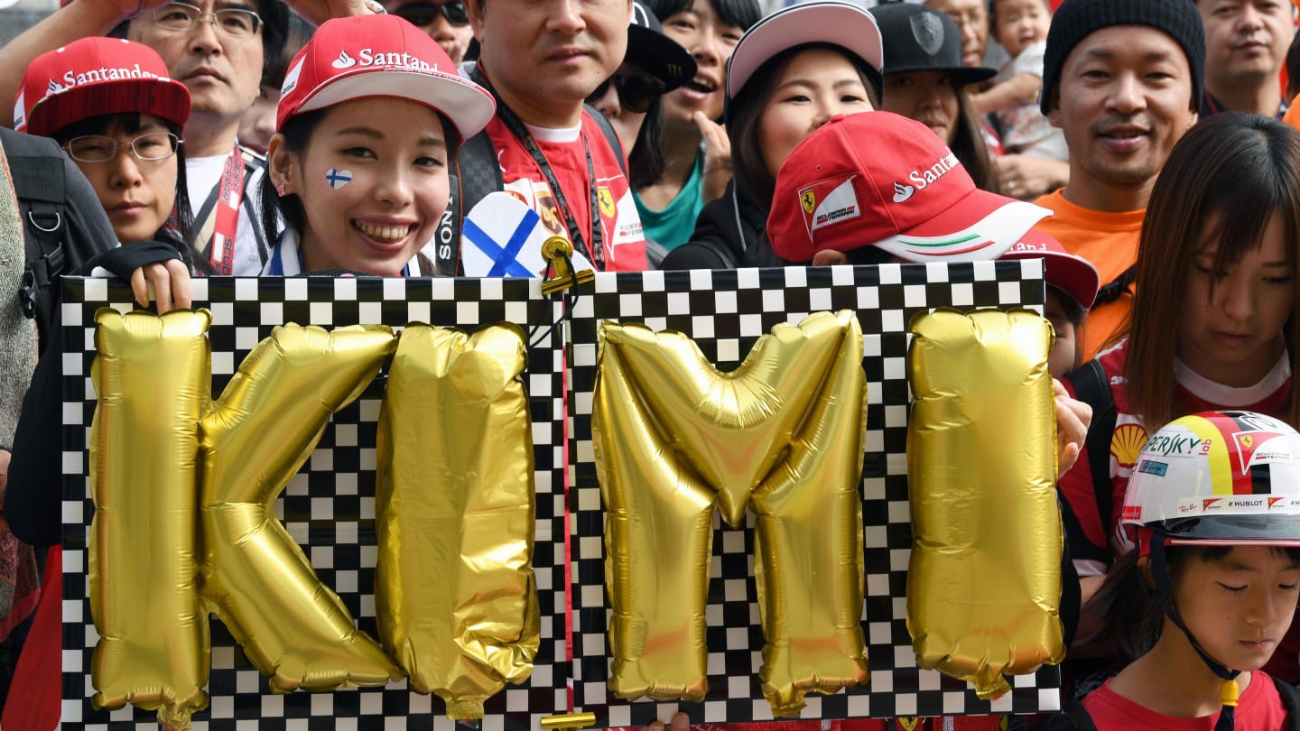 Kimi Raikkonen (FIN) Ferrari fans and banner at Formula One World Championship, Rd16, Japanese Grand Prix, Preparations, Suzuka, Japan, Thursday 5 October 2017. © Mark Sutton/Sutton Images