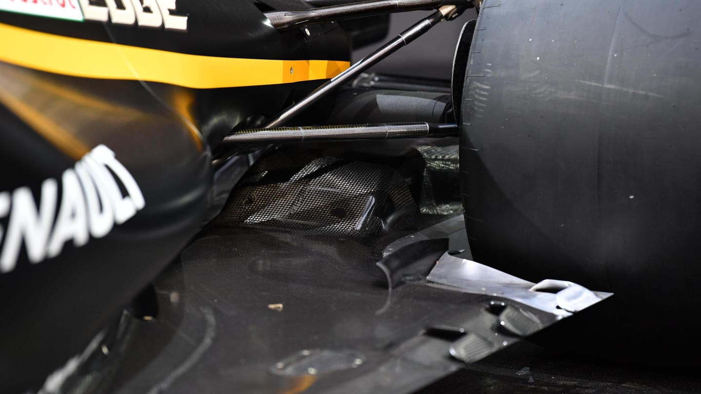 The new Renault Sport F1 Team RS17 rear floor detail at Renault Sport F1 Team RS17 Reveal, The Lindley Hall, London, England, 21 February 2017. © Sutton Images