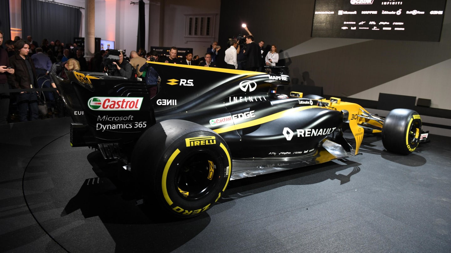 The new Renault Sport F1 Team RS17 at Renault Sport F1 Team RS17 Reveal, The Lindley Hall, London, England, 21 February 2017. © Sutton Images