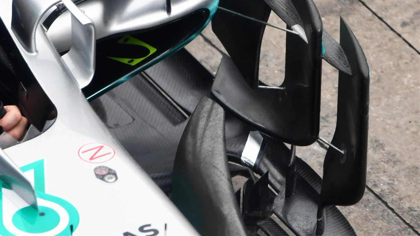 Mercedes-Benz F1 W08 Hybrid sidepod and barge board detail at Formula One World Championship, Rd15, Malaysian Grand Prix, Practice, Sepang, Malaysia, Friday 29 September 2017. © Mark Sutton/Sutton Images