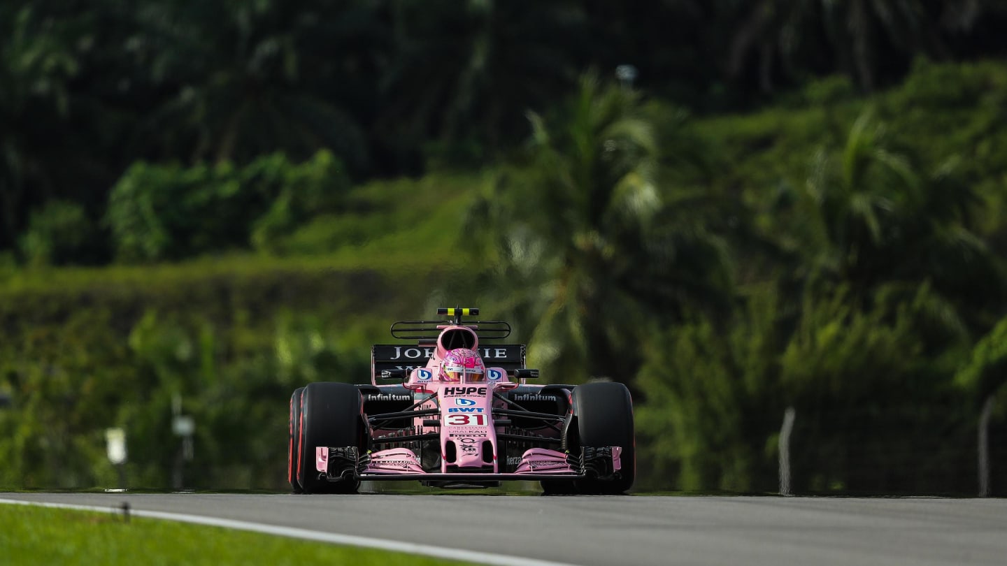Esteban Ocon (FRA) Force India VJM10 at Formula One World Championship, Rd15, Malaysian Grand Prix, Qualifying, Sepang, Malaysia, Saturday 30 September 2017. © Kym Illman/Sutton Images
