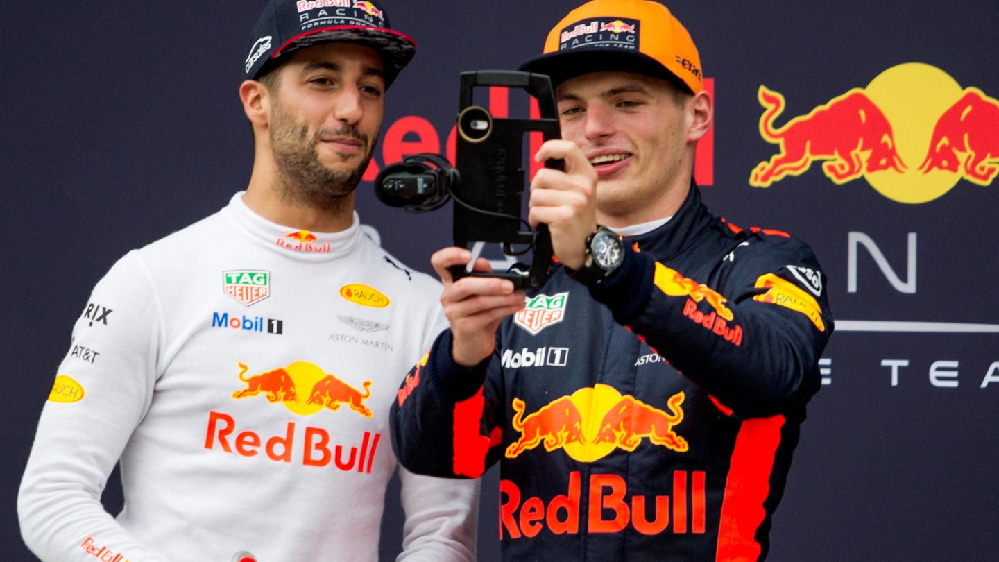 Daniel Ricciardo (AUS) Red Bull Racing and Max Verstappen (NED) Red Bull Racing celebrate with a selfie at Formula One World Championship, Rd15, Malaysian Grand Prix, Race, Sepang, Malaysia, Sunday 1 October 2017. © Manuel Goria/Sutton Images