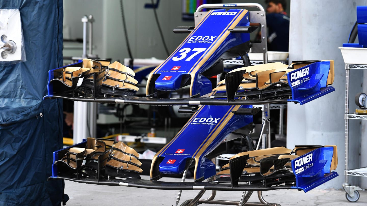 Sauber C36 nose and front wings at Formula One World Championship, Rd15, Malaysian Grand Prix, Preparations, Sepang, Malaysia, Thursday 28 September 2017. © Mark Sutton/Sutton Images