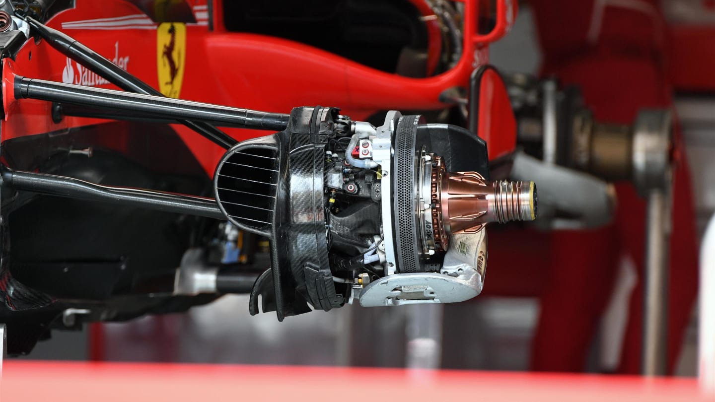 Ferrari SF70-H front brake and wheel hub detail at Formula One World Championship, Rd15, Malaysian Grand Prix, Preparations, Sepang, Malaysia, Thursday 28 September 2017. © Mark Sutton/Sutton Images